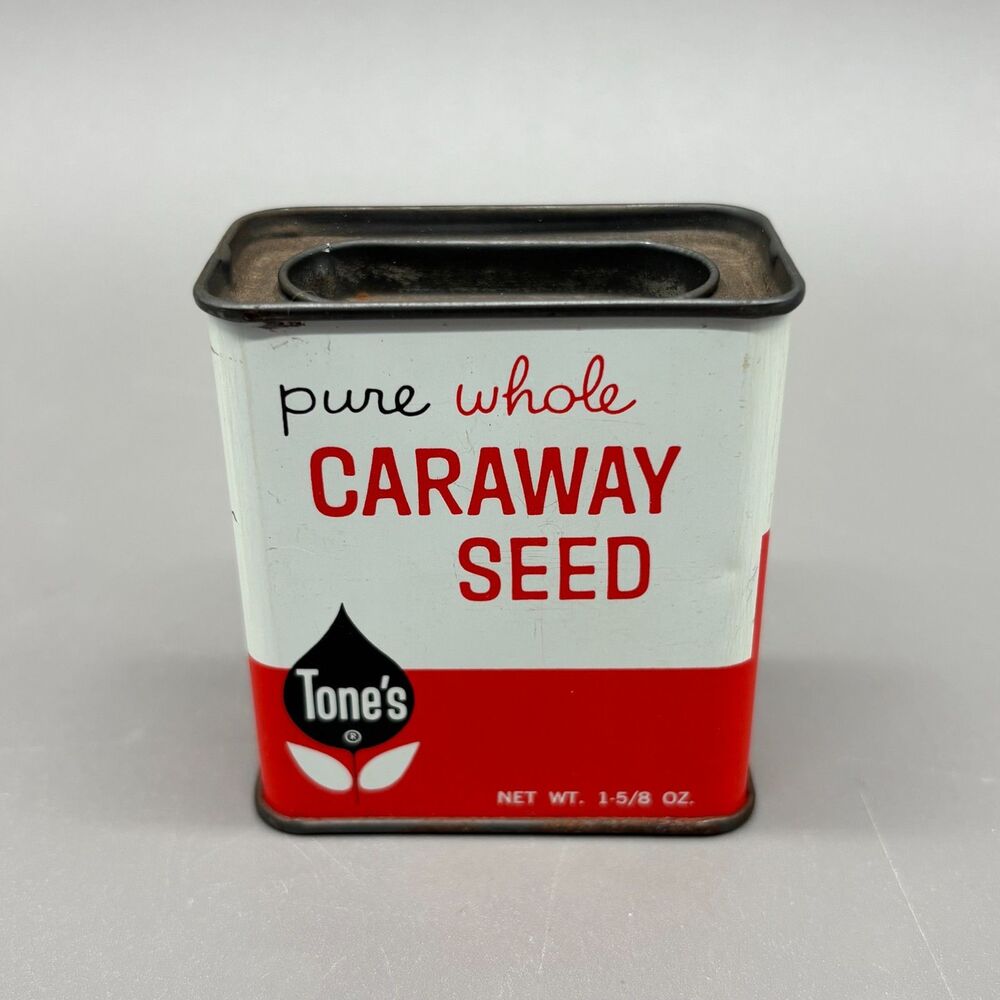 Vintage Spice Tin Tone's Caraway Seed Advertising Metal Kitchen Container 1 5/8